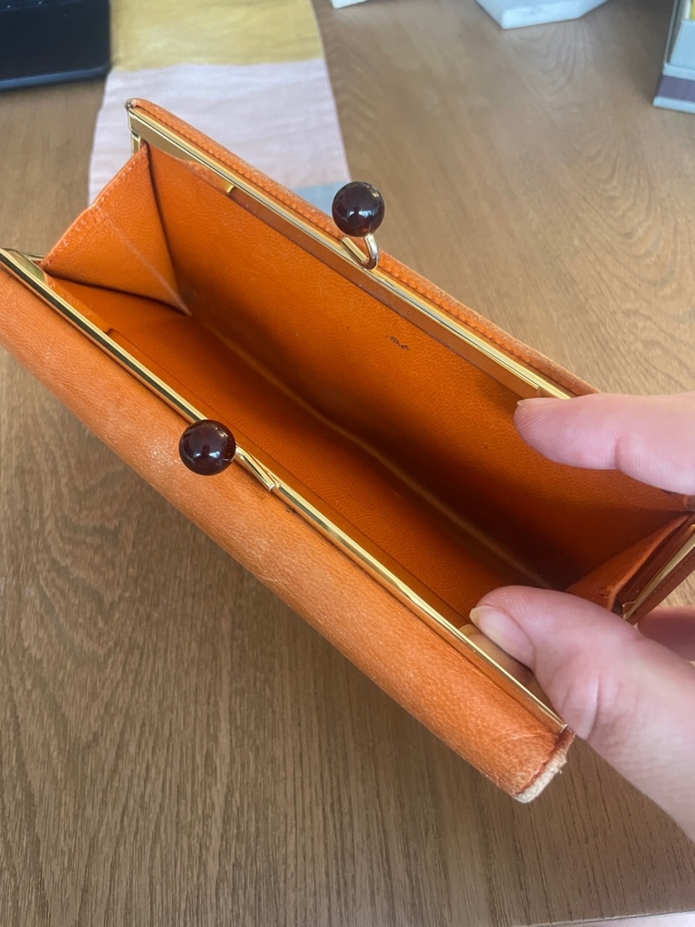 Prada Papaya Orange Pebbled Leather Continental Wallet Gold Log - Picture 12 of 14